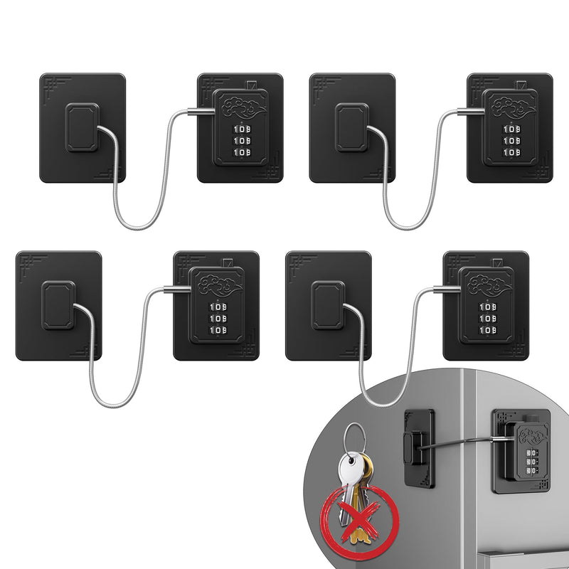 4 Pack Refrigerator Locks with 3 Digit Code, Easy Install Fridge Lock Combination, Premium Freezer Lock, Child Proof Cabinet Locks for Refrigerators, Drawers, Closets, Windows (Black) Black-4Pack