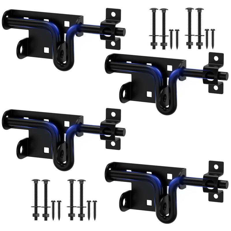TRIPLE DEER Heavy Duty Sliding Bolt Gate Latch with Padlock Hole & Carriage Bolt, Slide Bolt Hardware for Wooden Fence/Yard Fence/Shed Door/Barn Door, Black, 4 Pack