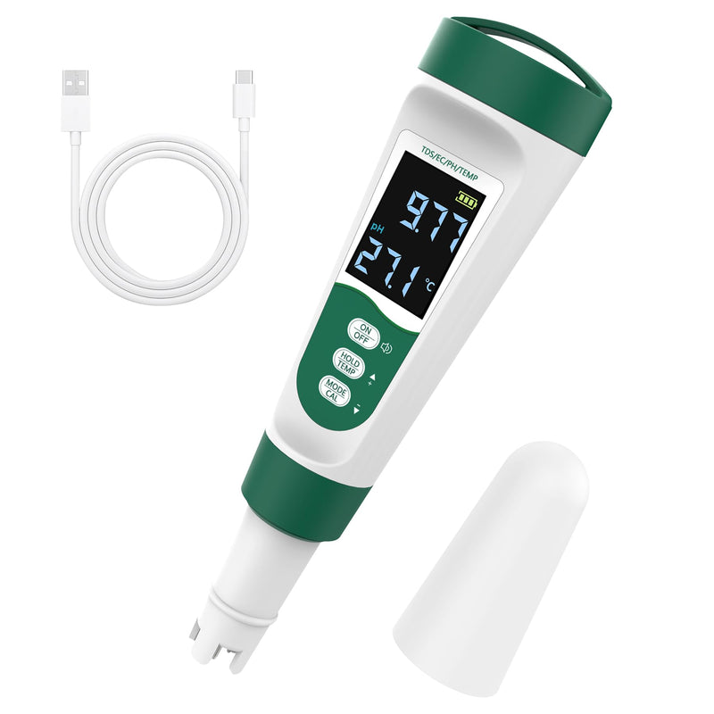 5-in-1 Digital PH Meter, with Voice Function, PH/TDS/EC/Temp/Salt Pool Salt Tester, Waterproof & Rechargeable Pen Meter for Swimming Pools, Fish Tank, Aquariums & Hydroponics