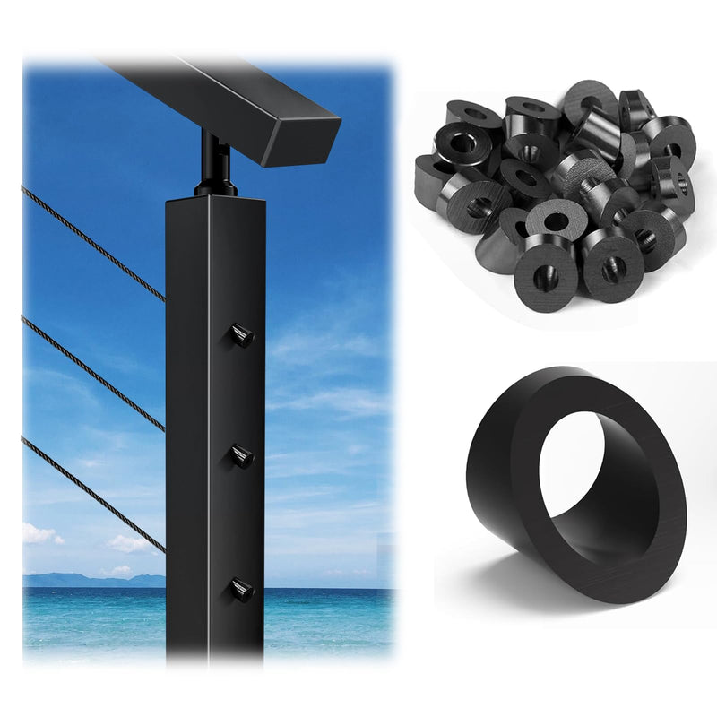 30 Pack 0.35" ID T316 Angle Washers Max for 5/16" Cable Railing Hardware, Marine Grade Stainless Steel 33° Angle Beveled Washers for Stair Deck Metal Wood Aluminum End Posts, Black 30