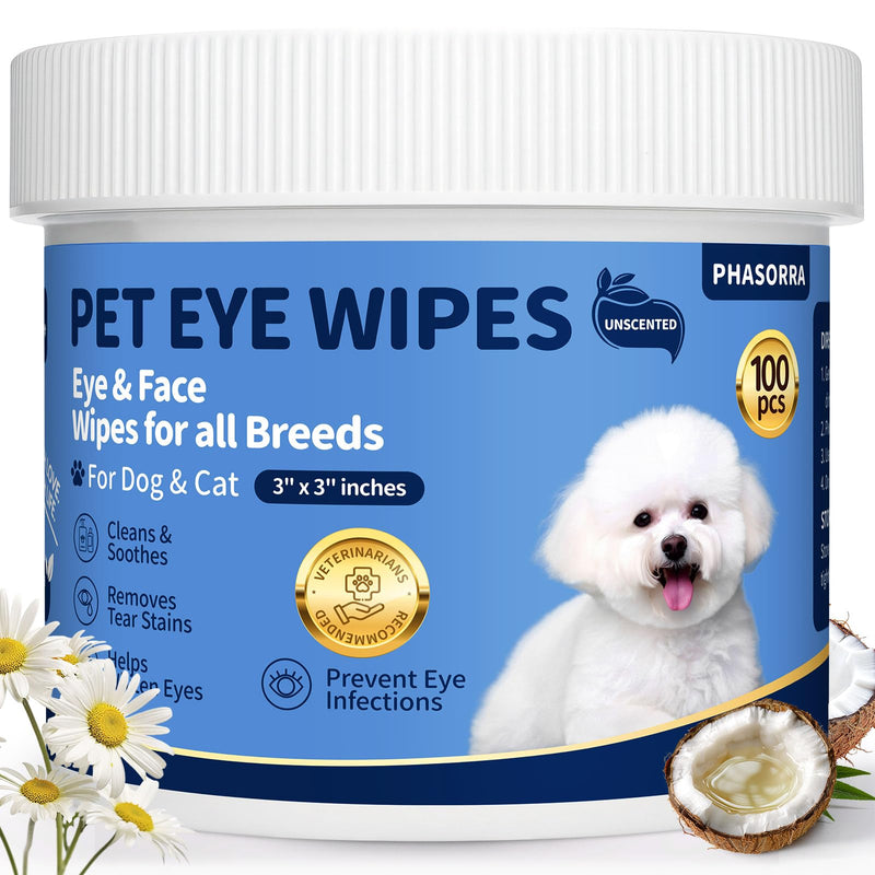 Hypoallergenic Eye Paw Face Wipes, Tear Stain Remover, Dog Eye Infection Treatment, Lick-Safe Soothing & Moisturizing & Gentle, Eye Debris, Discharge, Mucus - 100pcs - NewNest Australia