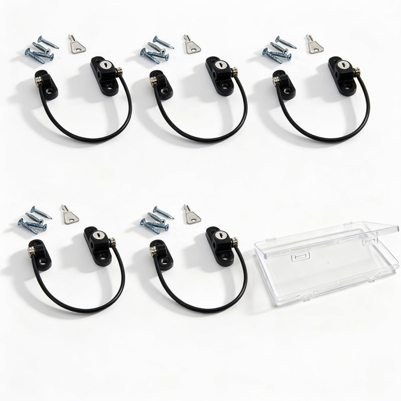 Window Restrictor Locks,Door and Window Opening Restrictor,Sliding Window Security Locks with Keys,Suitable for Home, Office, Hotel, Factory, and Other Anti-Theft Security, with Box 5pcs Black