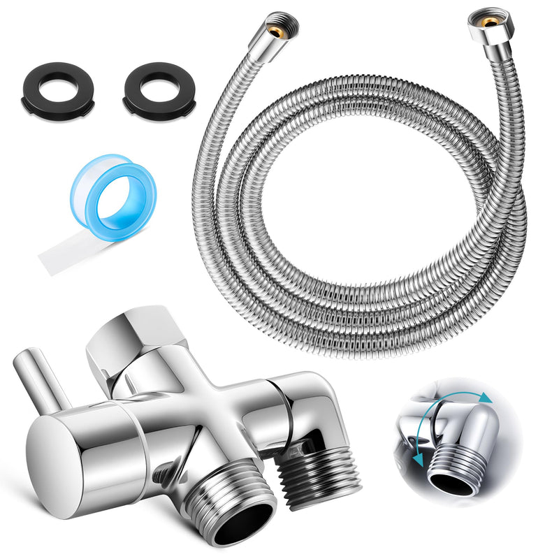 Dreyoo 3 Way Shower Arm Diverter Valve Kit, Solid Brass G1/2 Universal Shower Diverter for Handheld & Fixed Spray Head with 59" Stainless Steel Hose, Bathroom System Component, Plumber Tape, Chrome
