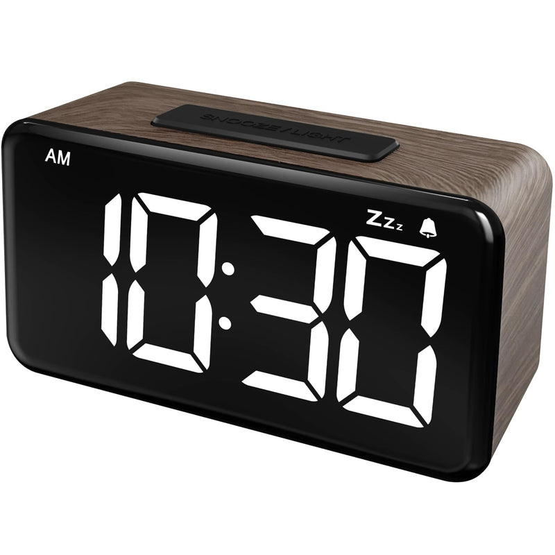 NOKLEAD Digital Alarm Clock: Wood Grain, 5.9-inch Large LED Display, Easy to Use for Seniors and Men, Adjustable Brightness, Aesthetic Room Decor Desk Clocks for Bedroom | Dorm | Living Room | Office Brown Wood Grain