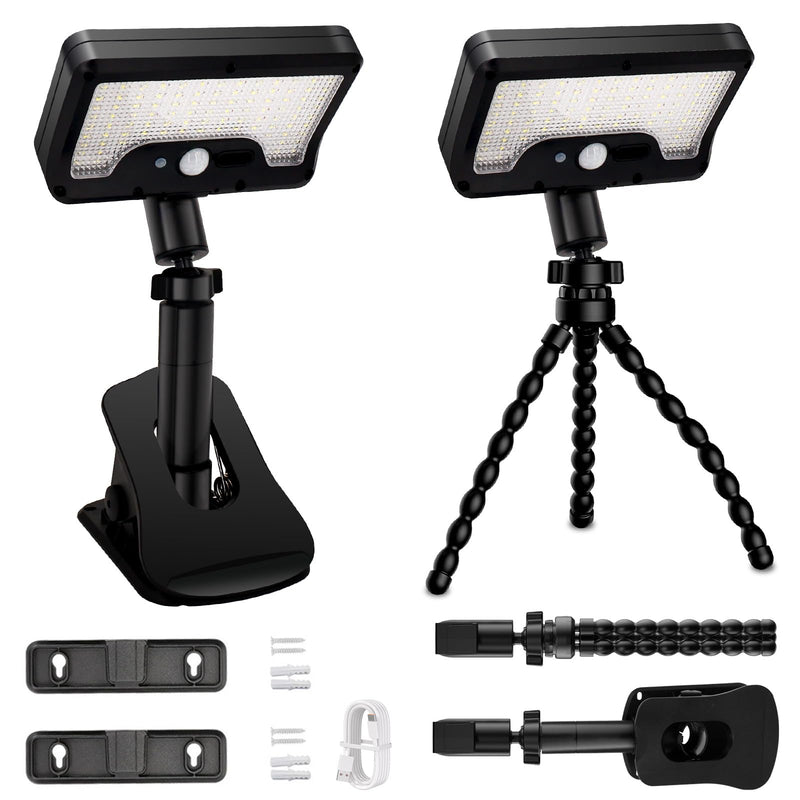 Clip on Solar Motion Sensor Lights Outdoor Waterproof with 92 LEDs, 6000K, 2 Pack Solar Powered Fence Lights for Outside Chain Link Fence Garage Gutter Camping RV (Cool White) Cool White (6000K)
