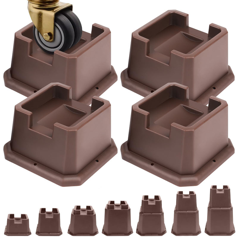 Adjustable Bed Furniture Risers Elevation in Heights Heavy Duty Risers for Both Posts and Wheels of Furniture Sofa Bed Couch Table (Brown 4 Pack, 2 Inch) Brown 4 Pack
