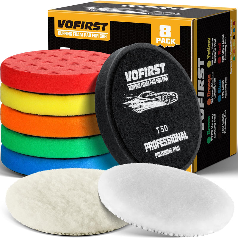 7.5 Inch Buffing Pads, 8 Pcs Polishing Pad, Car Compound Buffing Sponge Pads and Woolen Pads Cutting Polishing Pad Kit for Car Buffer Polisher Compounding, Polishing & Waxing 7.5 - Inch