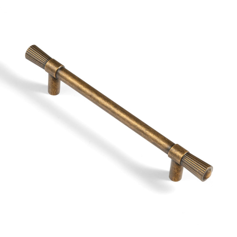 Goo-Ki Antique Brass Cabinet Pulls, 5 Inch Vintage Zinc Alloy Drawer Handles with Fluted Ends, Heavy Duty Hardware for Farmhouse Kitchen, Vanity and Dresser (6-Pack) 5" Center to Center