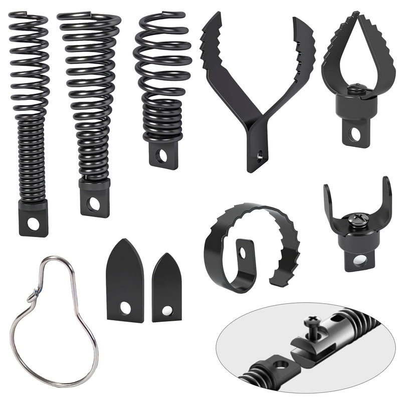 Richcat Drain Snake Drill Attachment,Cutter and Auger Set,Used in 50-100FT AC Drain Cleaning Machine,Fits 5/16 to 3/4 inch Drain Snake Cable,Drain Cleaner Combination Cutter Heads,410 stainless steel 1 set
