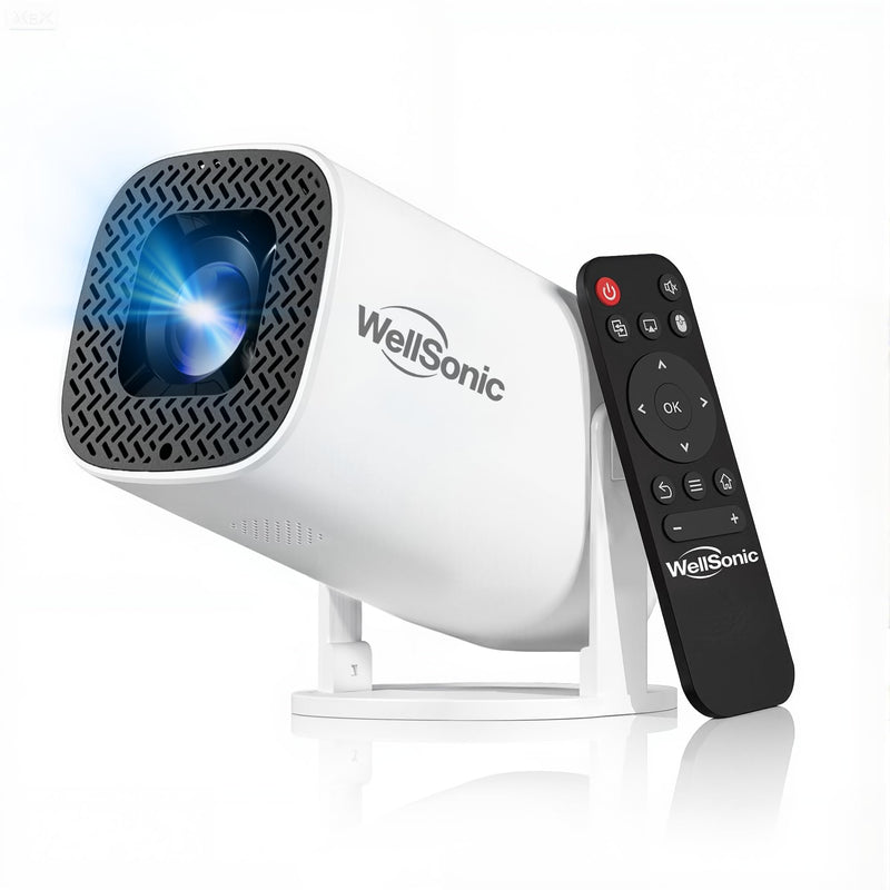 Mini Projector with Wifi and Bluetooth, 4K Protable Smart Projector Build-in Android 14, 130" Screen Auto Keystone Movie Projector Compatible with HDMI Phone TV Stick for Bedroom Outdoor