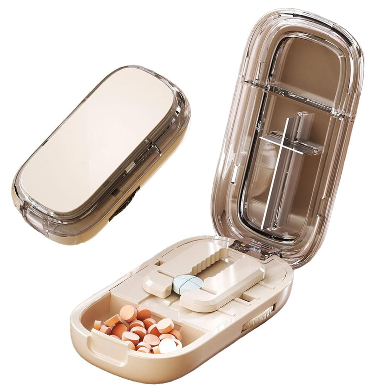 Pill Cutter for Cutting Multiple, 1/2 1/4 Pill Splitter for Large, Small and Tiny Pills, Portable Pills Cutter,Storage Organizer, Accurate Centering Alignment Device (White) White