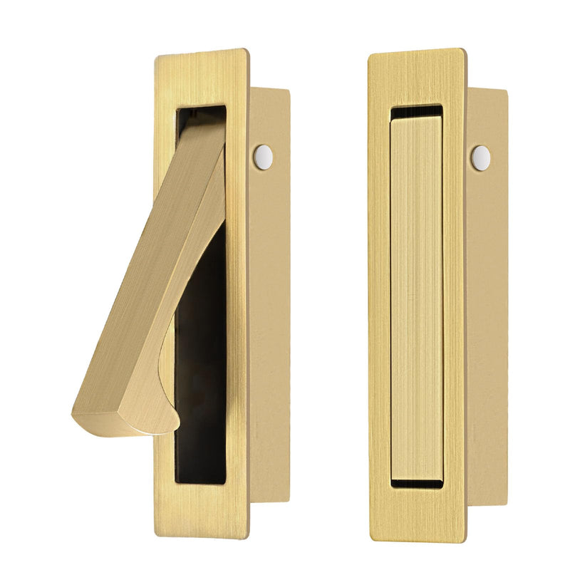 2 Pack Recessed Pocket Door Flush Mount Pull Handle, Elfthloo Stainless Steel Hidden Finger Design Sliding Door Hardware, Brushed Brass Finish, Edge Flush for Modern Furniture 2 Pack Brushed Gold