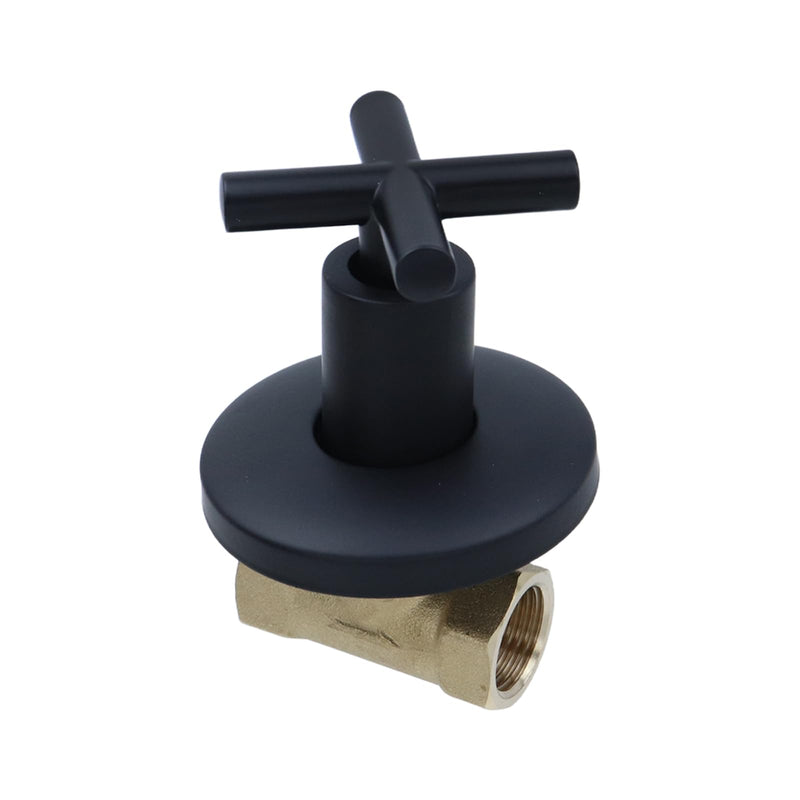 Dnyta Brass Concealed Water Stop Valve, Water Shut Off Valve Flow Control Pressure Regulator with Cross Handle for Kitchen Bathroom (1/2 in, Black) 1/2 Inch