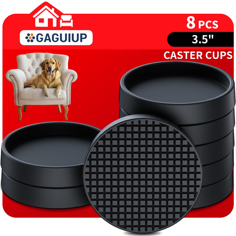 Non Slip Furniture Pads - 3.5" Anti Skid Caster Cups, 8PCS Round Furniture Coasters for Hardwood Floors,Anti Slide Furniture Cup Bed Couch Floor Protectors,Furniture Stoppers to Prevent Sliding(Black) 3.5" 8pcs Black