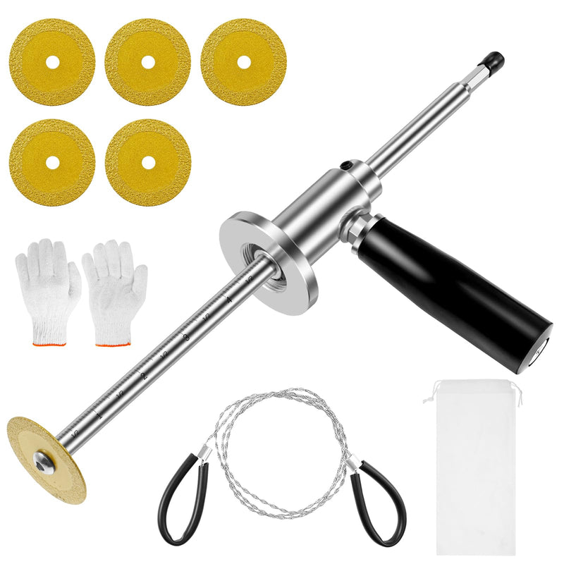 Pipe Inside Cutter for PVC Pipe w/ 1/4" Hex Shank Set + 6PCS Diamond Grit Cutting Wheel Blades, 7 Inch Adjustable Cut Depth Stainless Steel Plumb Tool for 1-1/2“ - 8" Cut 7“ Adjustable Cut Depth Silver Set + 5 Blades