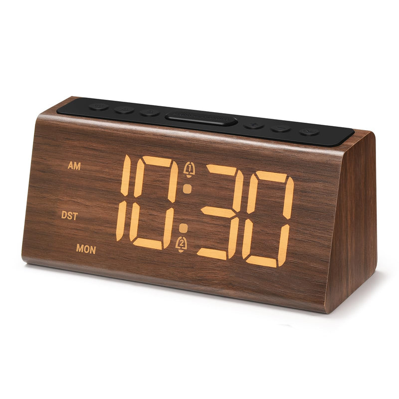 Cadmos Wooden Digital Alarm Clock for Bedroom,Electric Desk Clock with USB Port,Loud Alarm for Heavy Sleepers,Adjustable Volume & Dimmer,Snooze,DST,Wood Decor,Bedside & Desk Us(Brown - Amber Digits) Brown - Amber Digits