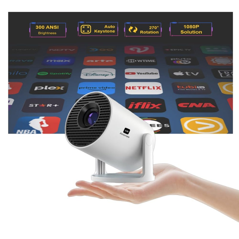 Mini Projector with Wifi and Bluetooth, Small Protable TV Movie Projector for Bedroom,LED Short Throw Phone Projector for iPhone with Full HD 1080P Auto Keystone HY300Pro +