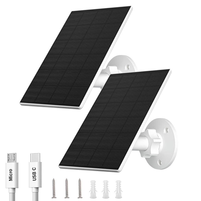 FUTUREZEN 2W Solar Panel for Security Camera Outdoor, 5V USB/Type-C Solar Charger Compatible with Rechargeable Battery Cameras, IP65 Waterproof, 360° Adjustable Mount, 7.2ft Cable (2 Pack, White) 2W-2 Pack-White