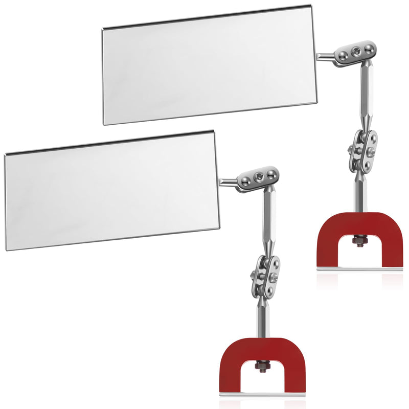 Copkim 2 Pcs Rectangular Inspection Mirrors Magnetic Base Welding Mirror 4" x 2" Magnetic Mirrors Dual Universal Joints 360° Adjustable Design for Mechanical Repair Welding Inspection