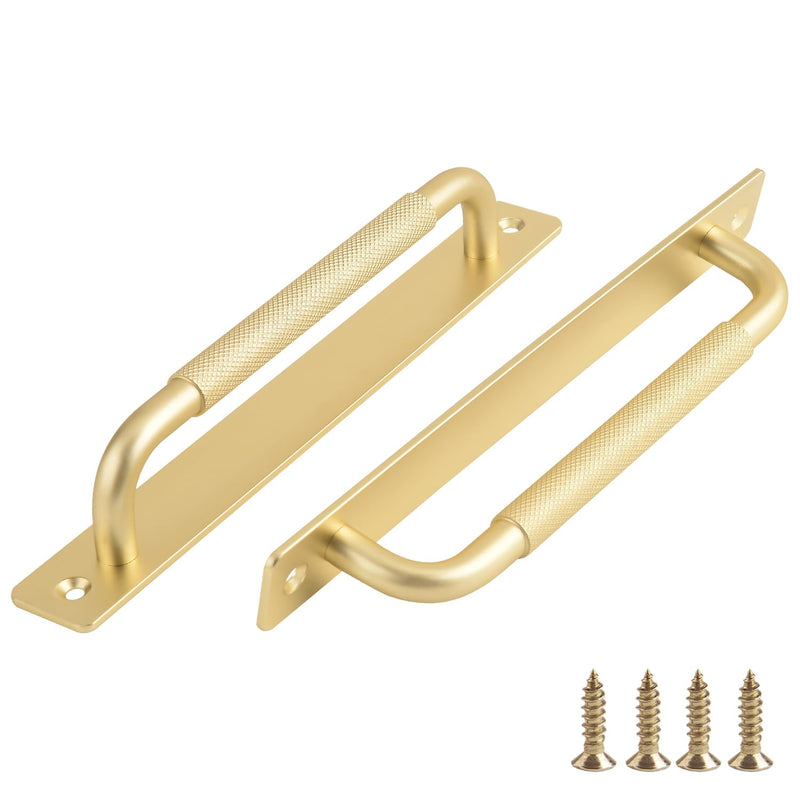 2 Pack Sliding Door Handles Gold 8.4 Inch Barn Door Handles Flat Cabinet Pulls Aluminum Outdoor Gate Handle Bifold Door Pull Dressers Pulls(Gold with Screw, 8.4 inch) gold with screw 2