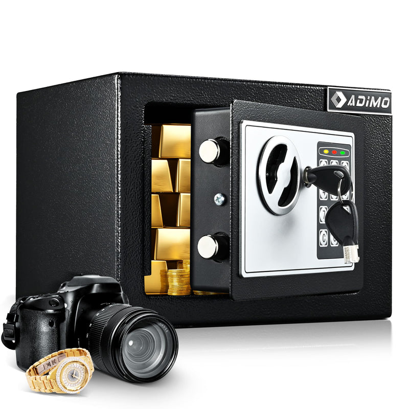 ADIMO Small Safe Box for College Dorm Room, 0.236 Cubic Feet Money Safe with Keys & Pass Code & Wall Mount Kits, Hidden Home Safe for Money, Jewelry, and Valuable 0.236 Cu.Ft.