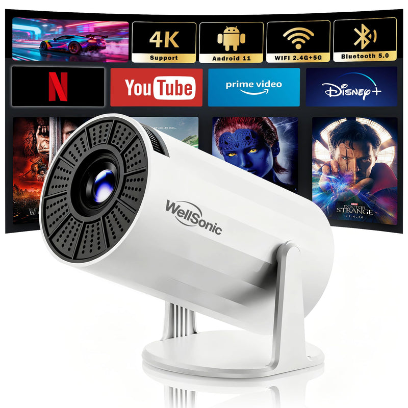 Mini Projector with WiFi and Bluetooth, Portable Movie Projector Support 4K, Auto Keystone,210° Rotation, 130'' Screen Smart Projector Compatible with HDMI Phone TV Stick for Bedroom Outdoor B-X8