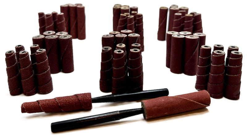 62 Piece Abrasive Sanding Cartridge Spiral Roll Sander Kit, Cone & Cylinder Set for Metal, Wood, Stainless, Fiberglass, Welds, Engine & Head Porting – Die Grinder & Rotary Tool Accessories