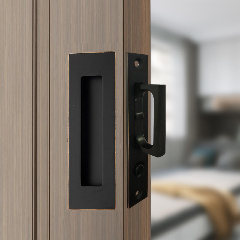 Pocket Door Hardware,Recessed Finger Flush Pulls with Edge Pull,Sliding Pocket Door Handles,Heavy Duty Edge Pull with Pop Out Ring Pull (Oil-Rubbed Bronze, 6Inch) 6inch-Oil Rubbed bronze