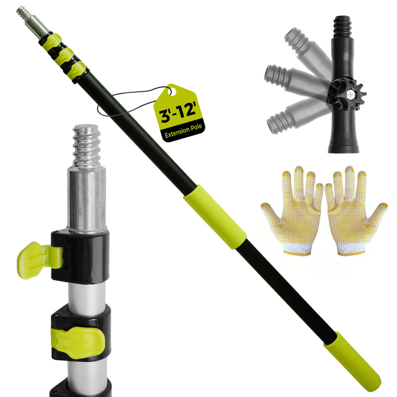 3-12ft Telescopic Extension Pole with 180° Universal Thread Head 12 Feet