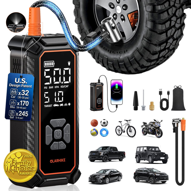 OlarHike Tire Inflator Portable Air Compressor,3X Fast Inflation, 4*3000mAh 1-gray 12000 (Ultra Capacity)