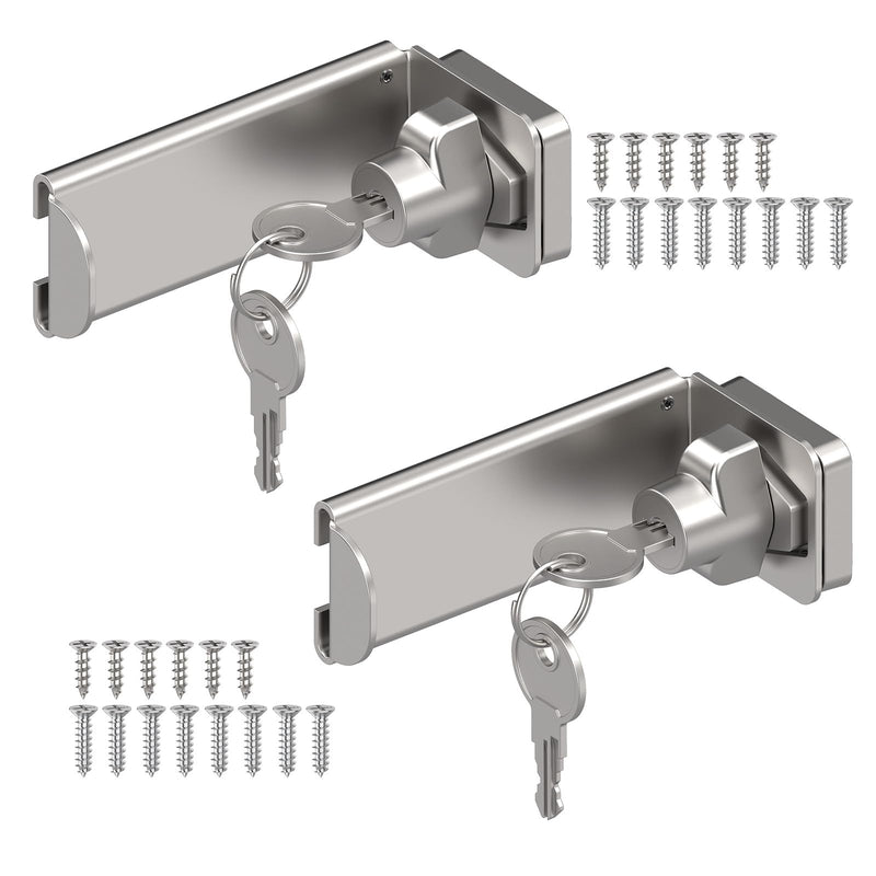 Keyed 90° Right Angle Door Lock, 3.3 Inch Lock Latches for Inward Opening & Sliding Doors, Shed - Security Latch Equipped with Independent Key (Silver, 3.3In with Key-2PCS) Silver