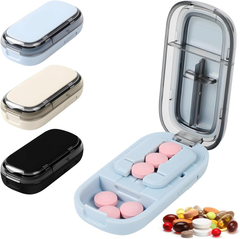 Pill Cutter Splitter for Small and Tiny Pills, Larger Pills, Adjustable 1/2 1/4 Splitter with Improved Sharp Blade, Accurate Centering Alignment Device (Blue) Blue