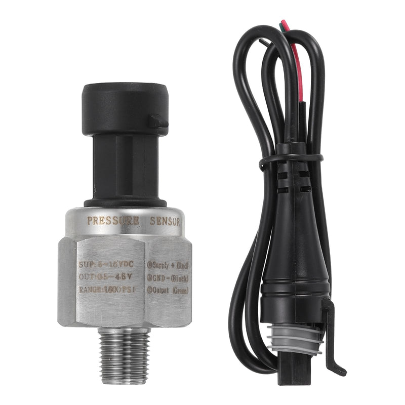 MECCANIXITY Pressure Transducer Sender Sensor with Connector, 1/8" NPT 1600 PSI Stainless Steel Pressure Transmitter for Oil Fuel Water Air
