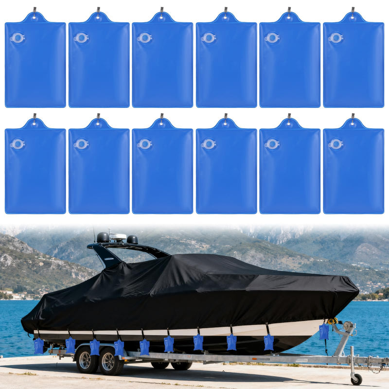 12 Pcs Boat Cover Weights with Holder Clips, Thick PVC Marine Grade Weights Water Bags for Boat Mooring Above Ground Swimming Pool Car RV Cover