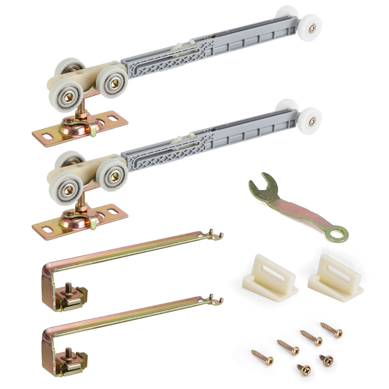 Pocket Door Soft Close Top Hanger Assemblies, Fits Johnson 1060 & 1062, Fits 100, 134F, 138F, 2610F Series Tracks, 2" Nylon Ball Bearing Tri-Wheel, Soft Close and Soft Open