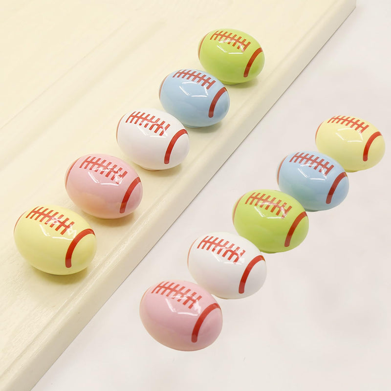HUAMULAN 10 PCS Cabinet Knobs Rugby Ball Glossy Ceramic Dresser Table Drawer Cupboard Pull Furniture DIY Wardrobe Vintage Handle,with 3 Size Mounting Screws Rugby Ball Shaped 10Pack