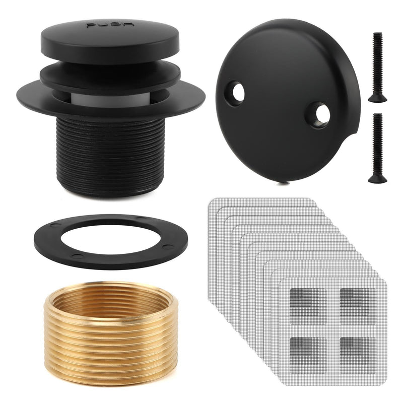 Bathtub Drain Tip-Toe Trim Set with Two-Hole Overflow Faceplate, Bath Tub Drain Conversion Kit Replacement Bathtub Drains Stopper Assembly with Universal Fine & Coarse Thread(Color:Matte Black) Matte Black