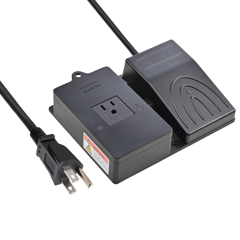 iKKEGOL Foot Pedal Power Switch Outlet, Self-Locking ON/Off Toggle Socket, 6.5ft Cable with 3-Prong Plug, 250V 10A, Hands-Free Operation for Tools, Machines, Woodworking, Workshop Use