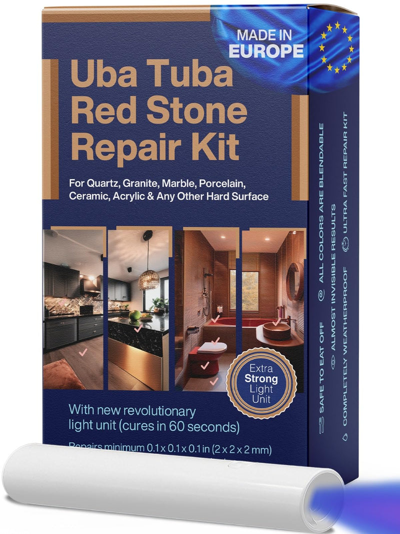 UBA Tuba & Black Stone Repair DIY Kit (Red, Black & Clear Color) - Ideal as Granite Repair Kit I Works Great as Quartz Countertop Repair Kit I Also for Ceramic, Tile and Porcelain Repair Kit red, black & clear