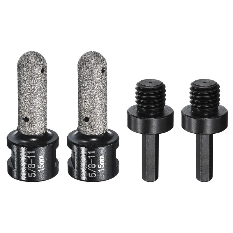 HARFINGTON 4pcs Diamond Finger Shaped Milling Bit 15mm 2 Holes with 5/8"-11 Thread with Conversion for Enlarging Shaping Milling Existing Holes on Marble Countertop, Black 4