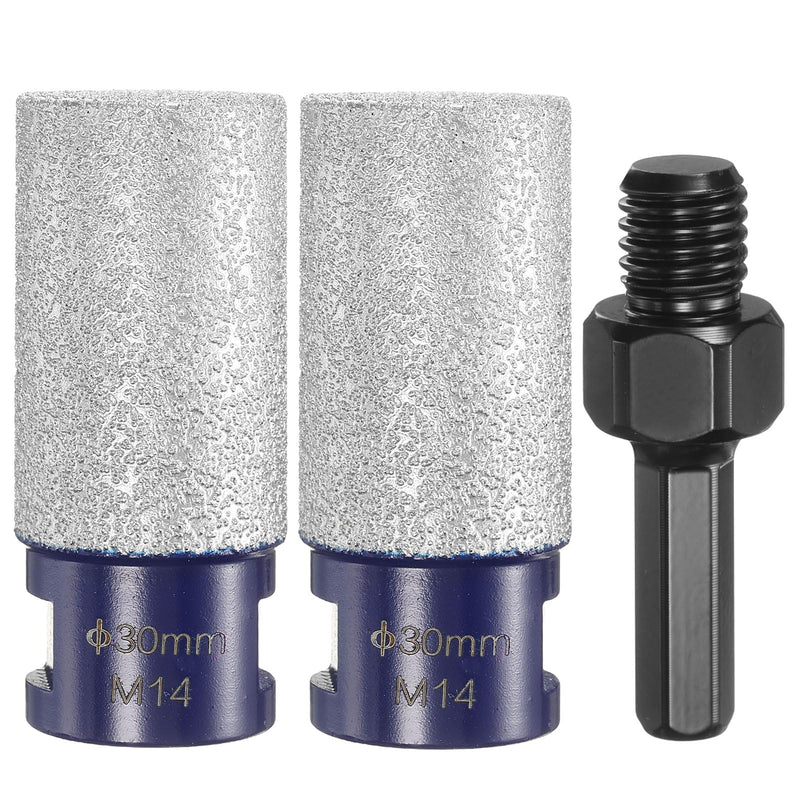 HARFINGTON 2pcs Diamond Finger Milling Bits 30mm (1-3/16") Dia 5/8"-11 Thread Diamond Milling Bit for Enlarging Shaping Existing Holes in Porcelain with 3/8" Hex Shank Adapter, Blue/Black 30mm (1-3/16") 2