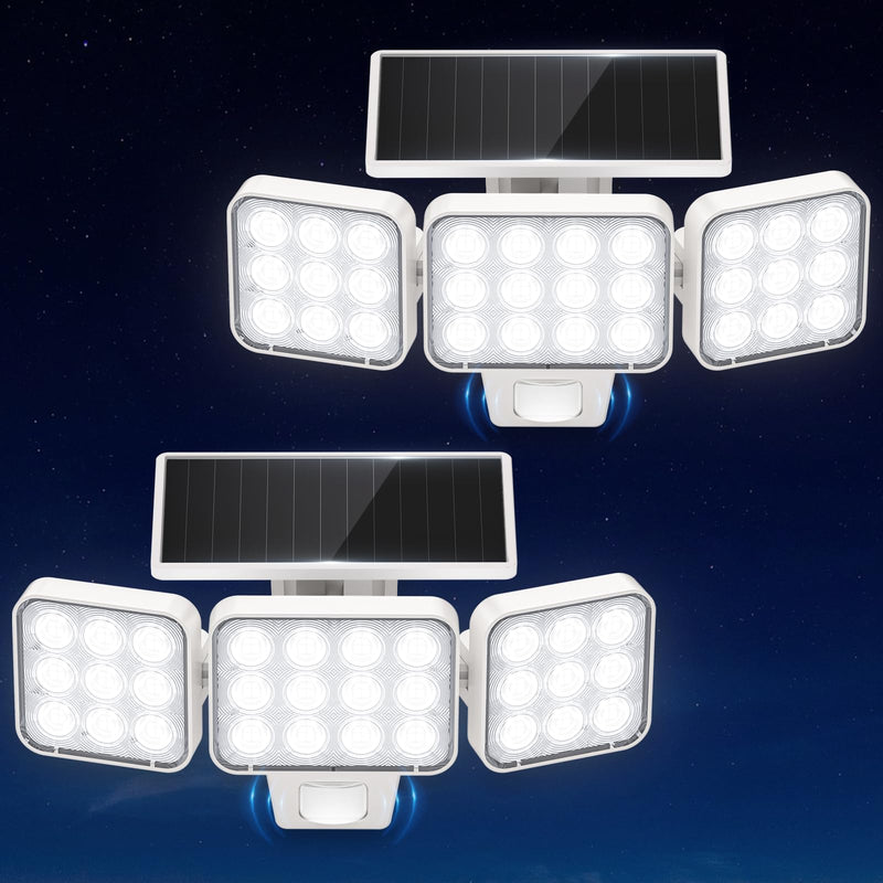 WdtPro Solar Lights Outdoor Motion Sensor, 3500LM Bright Solar Flood Lights Outdoor, Adjustable & Upgrade Glass Panel, Wireless LED Solar Powered Security Spot Lights Waterproof for Yard-2Pack, White 2 Pack