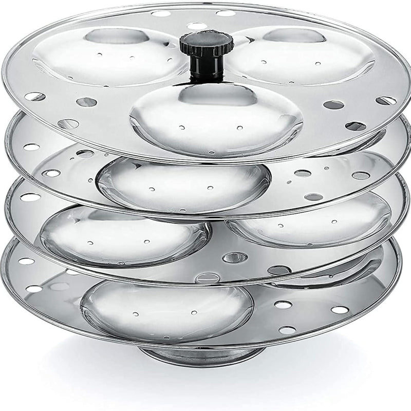 Indian Idli 4 Plates Stainless Steel Idli Stand (12 idly Maker Stand Kitchen Tool, Silver) Indian Kitchen Item Pack Of 1
