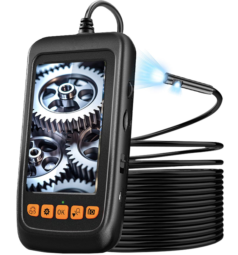 Endoscope Camera with Light, 4.3" IPS Screen Inspection Borescope Camera | 7 Dimmable LEDs, 16.5FT Semi-Rigid Cable, 32GB Card, Pictures & Video Recording, Waterproof Tool for Auto Repair & Plumbing Black