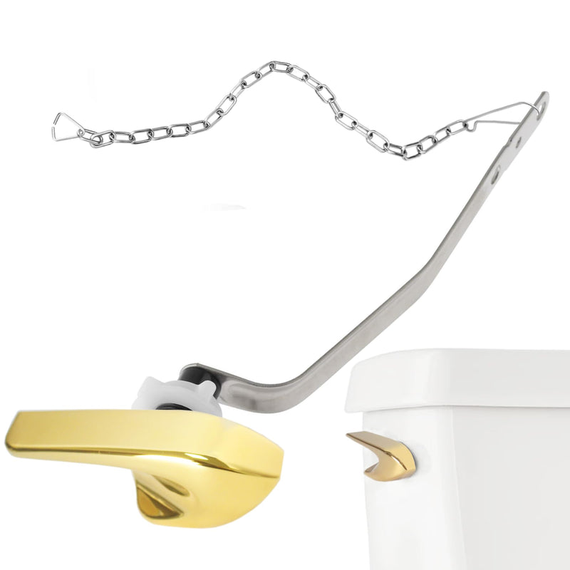 Toilet Handle Replacement Kit, Universal Side Mount Toilet Tank Flush Lever with Stainless Steel Flapper Chains Compatible with Kohler K-87115 Trip Lever, Polished/Shiny Gold Polished Gold