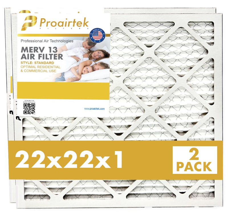 Proairtek AF22221M13SWH Model Standard 22x22x1 Pack of 2 Air Filters, MERV 13; Ideal for Anyone Wanting Crisp Air in Their Home