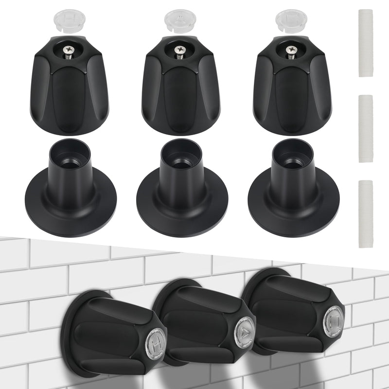 3 Piece Metal Shower Knob Replacement Compatible with Price Pfister Verve Tub Faucet Handle, Bathtub Knobs Include Hot/Cold/Diverter/Flange Base Replacement for Shower Trim Kit (Matte Black)