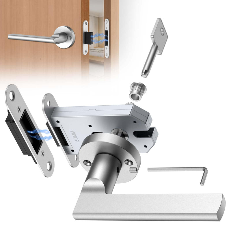 Magnetic Auto-Lock Invisible Door Lock,Hidden Handle,Mini Keyhole, Single-Sided Hidden Design,Aluminum Alloy for Invisible Doors/Bookshelf Doors/Secret Rooms (1, Silver) 1