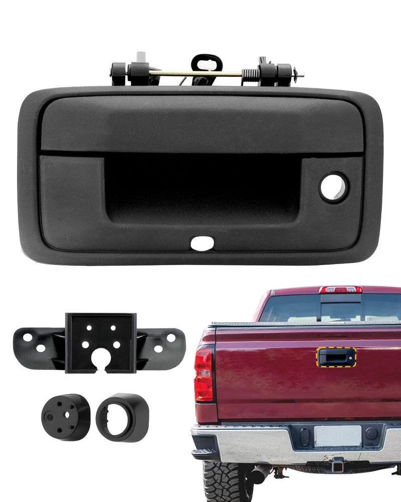 Tail Gate Handle Kit, Compatible with 2014-2015 Chevy Silverado & GMC Sierra 1500 2500 3500 HD, Exterior Rear Tailgate Liftgate Latch Lock Handle with Keyhole & Camera Hole, OE# 23448681, 23128692