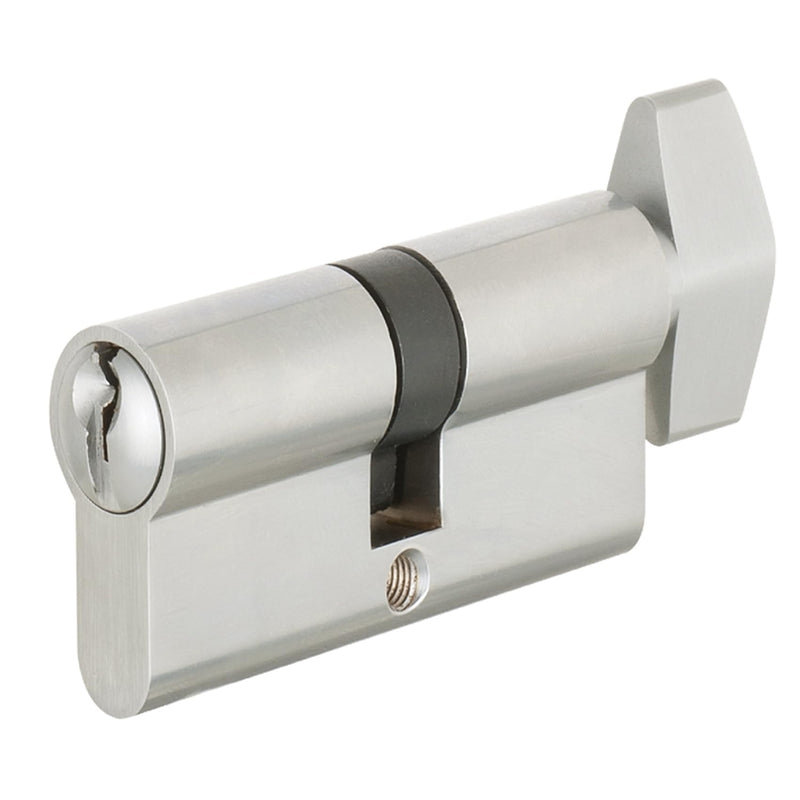 Offset Euro Profile Lock Cylinder with Thumb Turn Fits for Pella Storm Door 2-Bolt Lock, Includes 3 Solid Brass Keys (1, Satin Nickel) 1